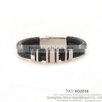 Free sample stainless steel magnetic leather bracelet XE09-0022