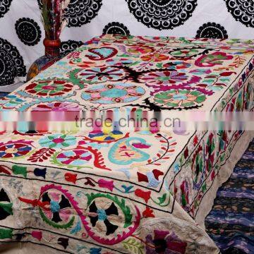 Pure Cotton Fabric Suzani Embroidered Bed Cover Twin Size Suzani Vintage Bedspread photo-3