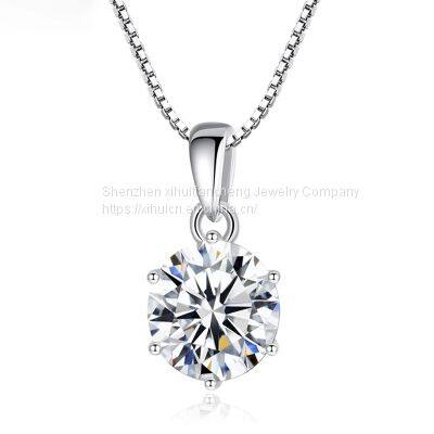 925 Silver Pendant Necklace 1ct DF color round excellent cut moissanite Classic Women Clavicle Chain Anniversarry Gift