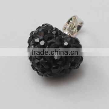 promotion gift Shamballa Pendant Wholesale Heart Shape New Arrival 15MM Black Crystal Clay Pendant For DIY Jewelry