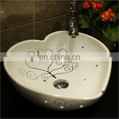 Love heart shape white ceramic bathroom hand wash basin