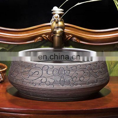 China Hand Carved Antique Ceramic Wash basin For Bathroom