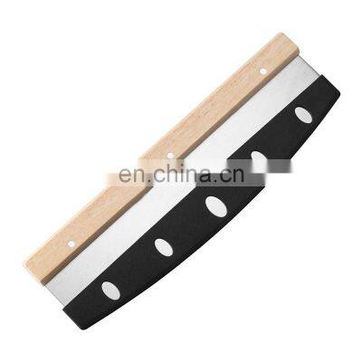 Advertising Custom Logo Blade Wood Handle Knife Slicer Stainless Steel Pizza Cutter Rocker photo-4