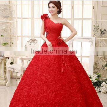 C50009A New Red Korean Backless Bandage One-shoulder Wedding Dress