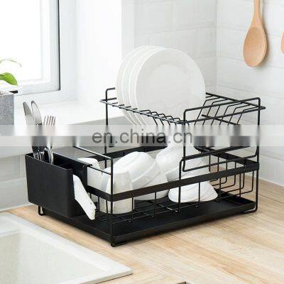 Cheap price iron wire tableware drain kitchen organizer multifunction dishes black storage rack