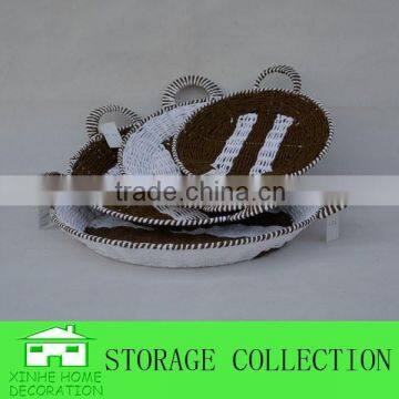 Set of 4 Round Shape Handmade Paper Rope Woven Tray
