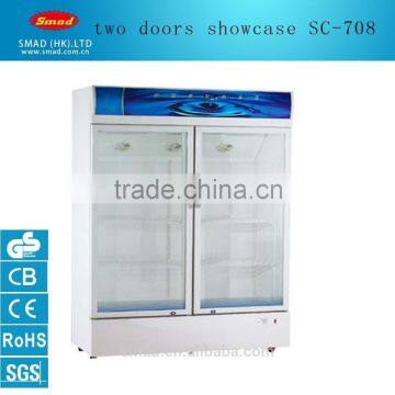 SC-708 double doors glass display showcase for beverage CE-marked