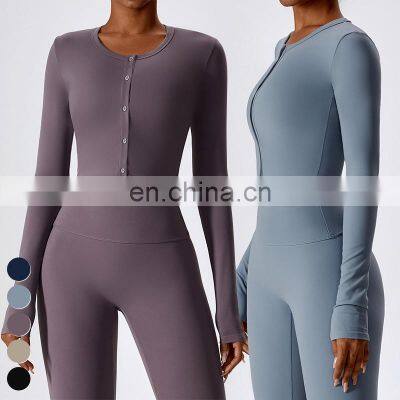 Wholesale 2024 High Quality Fashion Ladies Long Sleeve Workout T Shirt Custom Sports Crop Top Yoga Jacket For Women photo-4