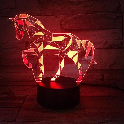 3D Optical Illusion Smart Touchable 7 Color Change Horse Design LED Night Light for Kids Room Decoration photo-3