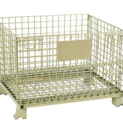 Returnable Foldable and Stackable Metal Zinc Plate Pet Preforms Wire Mesh Steel Storage Cargo Pallet Cages/Box With Wheels