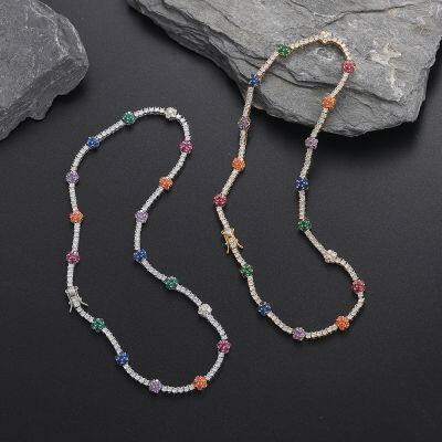 Brass Cubic Zircon Women 2.5mm Flower Shape Tennis Chain Necklace Party Jewelry BC131 photo-4