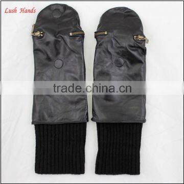 ladies wholesale winter sheepskin leather mitten gloves black