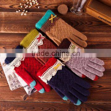 Touch Screen gloves fingers magic jacquard knitted gloves ,winter fashion women solid color wool gloves