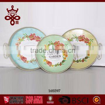 High Quality Round Serving Tray Flower Garden Painting Dinner Trays