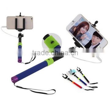 2015 extendable monopod cable take pole selfie stick no need to connect bluetooth and free- charge