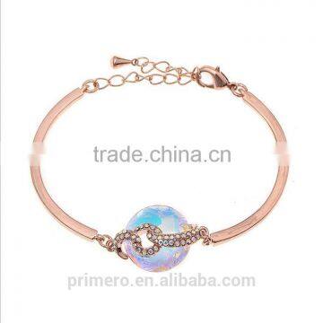 Vintage Rhinestone Cuff Crystal Bracelets 18K Rose Gold Plated Natural Crystal Bangle photo-3