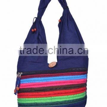 Cotton Fabric Multi Chain Shoulder Bag