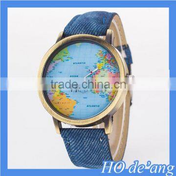 HOGIFT Top selling World Map watch/blue jean watch/world map print watch