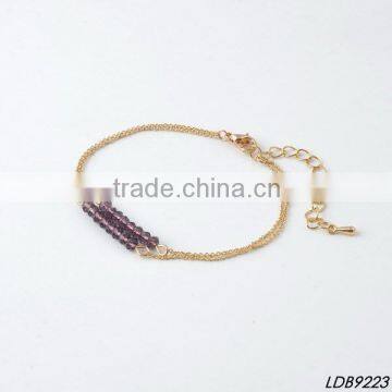 Gold Layers Delicate Chain Purple Glass Beads Bracelet