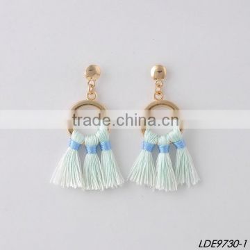 Gold hoop with colorful silk tassel adorable summer fashion earrings