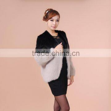 2015 Fahion knitted lady mink fur coat with double color