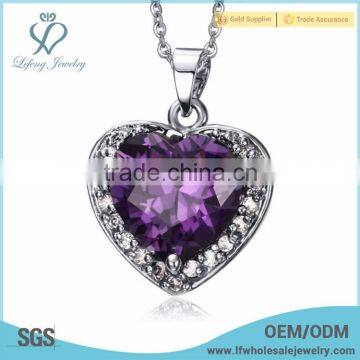 Beautiful Heart Purple Zircon Amethyst Crystal Necklace