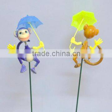4 Inch Decorative Monkey With Umbrella Outdoor Yard Plastic Garden Animals Sticks photo-2