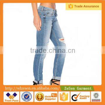 Guangdong Manufacturer Wholesale Price Ripped Skinny Women Denim Jeans photo-2