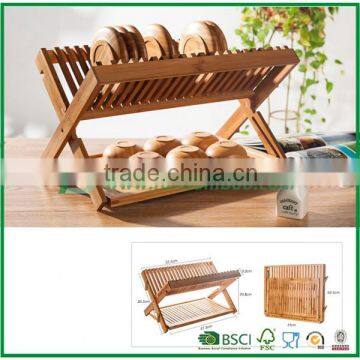 Folding Bamboo Dish Rack With 2 Tier photo-2