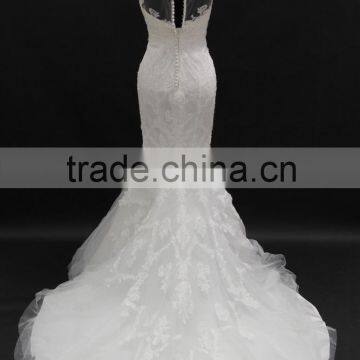 High Neckline French Lace Collar With Buttons Mermaid Wedding Dress photo-3