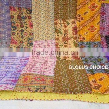 Indian Handmade Quilt Queen Kantha Bedspread Cotton Blanket Gudari Multicolor Quilt