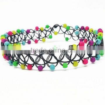 Black Plastic Line Braided Golden Beads Fake Tattoo Necklace for Girls photo-5