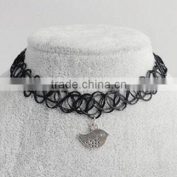 Alloy bird pendant black elastic plastic tattoo choker necklace wholasales