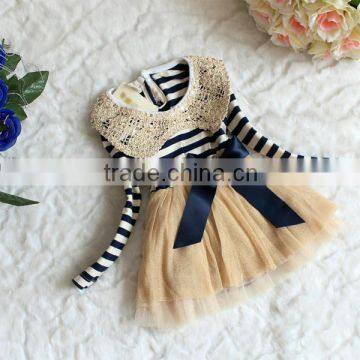 2015 Fall Autumn Winter Girls Chiffon Dress Sequins Collar Baby Girl Dress Christma Kids Girl Dresses Stripe Tutu Dress OEM E55