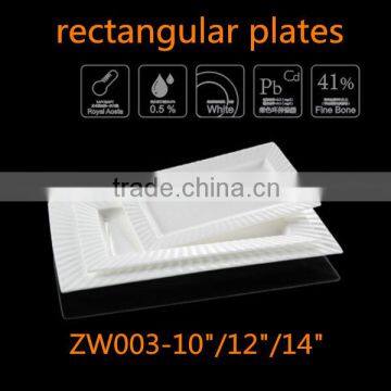 china bone china wholesale white plates 10"/12"/14 inch ceramic rectangular shape dinner plate