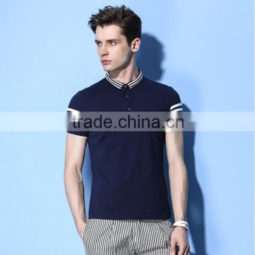 2015 mens original stripe banded collar cotton business polo shirts