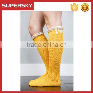 C03-2 Many colors In Stock Open Knitted lace boot socks with lace and buttons