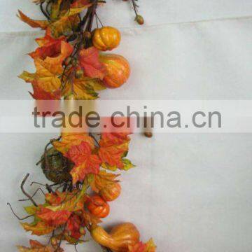 Hot Sale Artificial Flower 170cm Artificial Fall Pumkin With Maples Leaf Garland