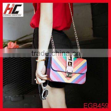 Wholesale hot sale beautiful rainbow pu leather bag for girls