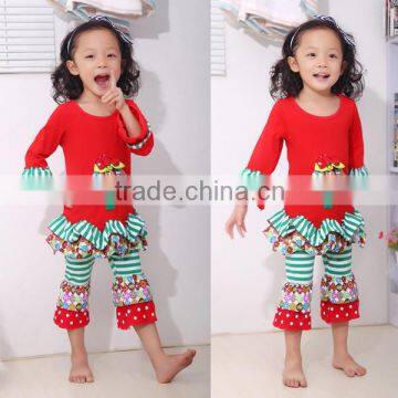 children Christmas dresses design outfits baby girls 2 pieces boutique red ruffle outfits for Christmas