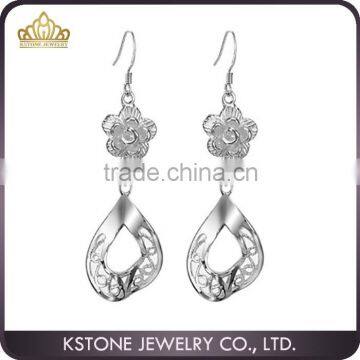 KSTONE 2015 Newest Flower Shaped Silver Plated Long Earrings