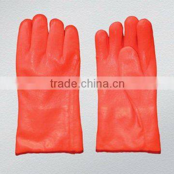 Fluorescent orange color gauntlet cuff smooth finish pvc glove-5123