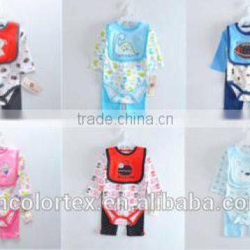 100% cotton cute animal design baby clothing 3pcs sets bodysuit pants and bib