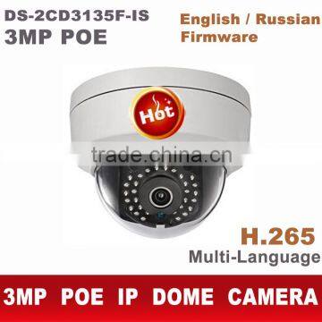 Multi-Language V5.3.3 DS-2CD3135F-IS 3MP Support H.265 HEVC Support TF Card Slot &Two Way Audio Mini Dome POE IP CCTV Camera