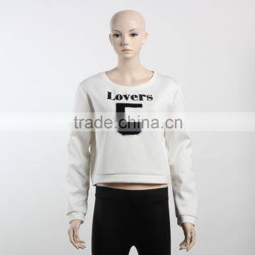 F5W14189 Spring And Summer Crop Jumper Women White Print Sweatshirt