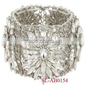 Silver plated clear alloy rhinestones stretch bracelet