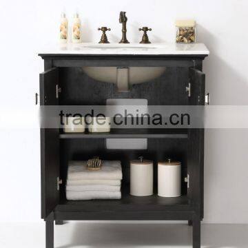 Brown Wooden Stain Bathroom Vanity Cabinet With Solid Wood Legs
