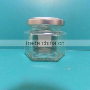 100ml clear hexagon glass honey and jam jar with metal cap