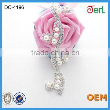 Crystal Rhinestone Trimming, Metal Claw Base Dress Chain and Trims with Plastic Pearl