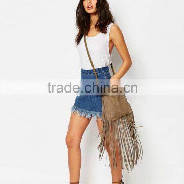 Latest Fahsion Blouse and Skirt Denim Mini Sexy Short Skirt With Unravelled Hem SK023